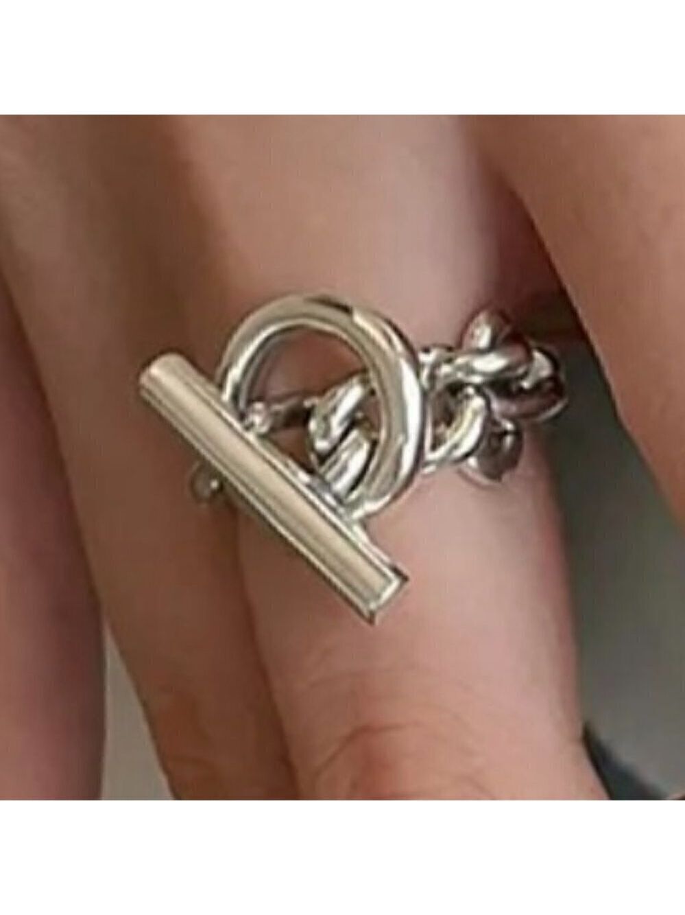 925 Sterling Stamped Loop and Toggle Adjustable Boho Ring #1309 - Picture 5 of 12